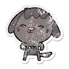 distressed sticker of a happy cartoon dog