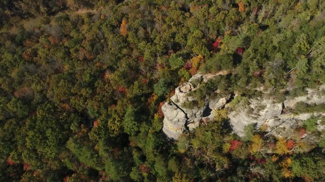 Aerial, overhead view of Red River Gorge rock formation in Slade, Kentucky