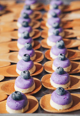 Exclusive blueberry cupcakes handmade. Variety of delicious party dessert food