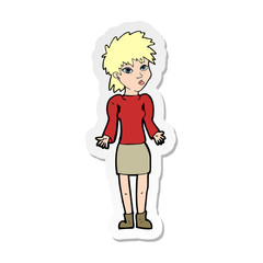 sticker of a cartoon woman shrugging shoulders
