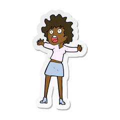 sticker of a cartoon frightened woman