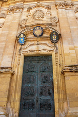 St. George's Basilica or Basilica and Collegiate Parish Church of Saint George main entrance in Victoria or Rabat, the capital of Gozo, Malta