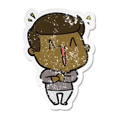 distressed sticker of a cartoon excited man