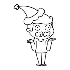 Fototapeta premium line drawing of a man totally stressed out wearing santa hat