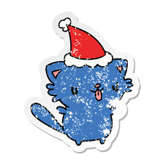 christmas distressed sticker cartoon of kawaii cat