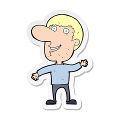 sticker of a cartoon waving man