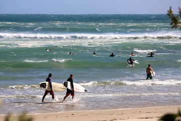 Perfect waves and surfing at Snapper Rocks during Cyclone Oma, Gold Coast., Queensland Australia