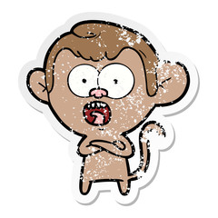 Fototapeta premium distressed sticker of a cartoon shocked monkey