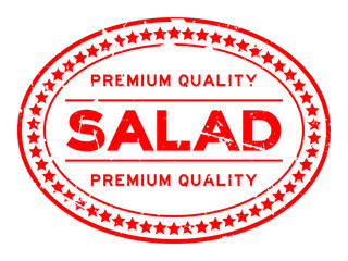 Grunge red premium quality salad oval rubber seal stamp on white background