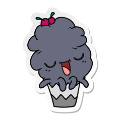 sticker cartoon of kawaii octopus cupcake
