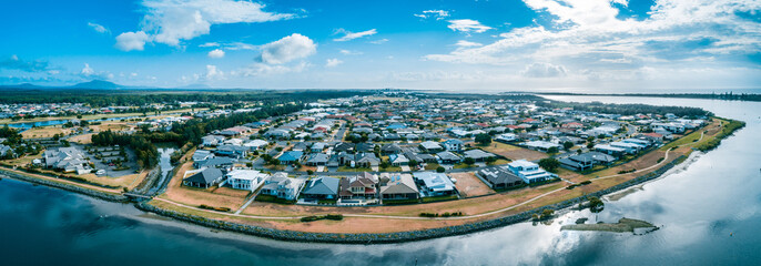 Aerial panorama of Harrington, New South Wales, Australia