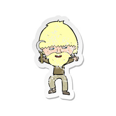 retro distressed sticker of a cartoon peasant with sycle