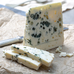 French blue cheese Roquefort, made from sheep milk in caves of Roquefort-sur-Soulzon