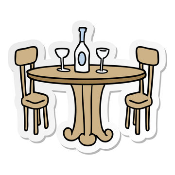 sticker cartoon doodle dinner table and drinks