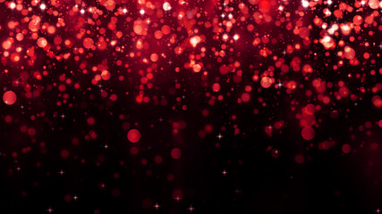 Holiday abstract red background with falling glitter particles. Beautiful festive sparkling luxury...