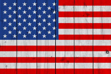 Fototapeta na wymiar United States flag painted on old wood plank