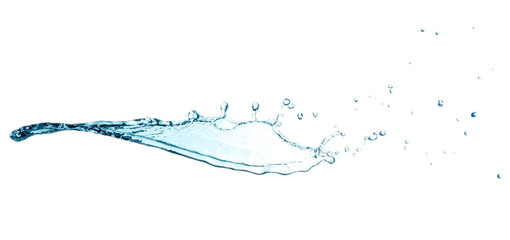 Blue water, water splash isolated on white background