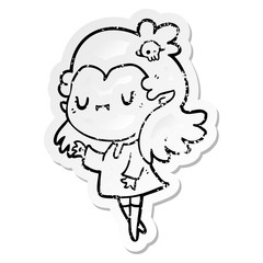 distressed sticker of a cartoon vampire