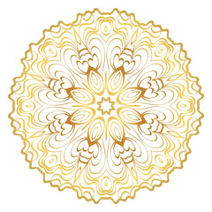 Design With Beautiful Floral Mandala. Vector Illustration. For Coloring Book, Greeting Card, Invitation, Tattoo. Anti-Stress Therapy Pattern. Gold color