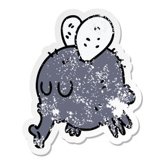 distressed sticker of a quirky hand drawn cartoon fly