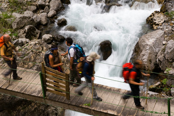 trekking, Cares Canyon. Picos de Europa National Park, Le—n province, Castilla-Le—n, Spain