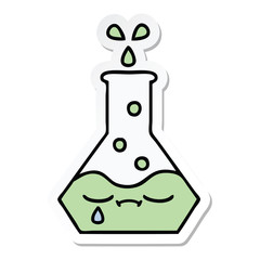 sticker of a cute cartoon science beaker