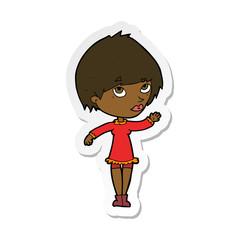 sticker of a cartoon woman waving