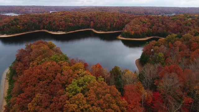 Daniel Boone National Forest in Autumn, aerial