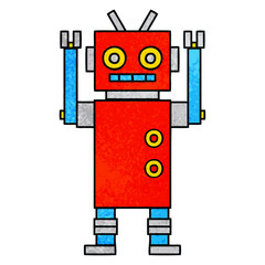 retro grunge texture cartoon dancing robot