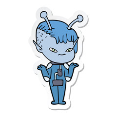 sticker of a cute cartoon alien girl