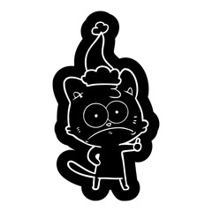Fototapeta premium cartoon icon of a nervous cat wearing santa hat