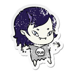 distressed sticker of a cartoon friendly vampire girl waving
