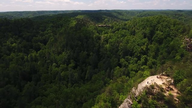 Aerial, view of rock formations in Kentucky forest