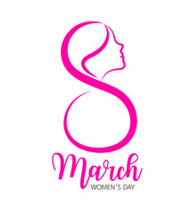 Eight march and female face icon design. International women's day concept. Vector illustration isolated on white background.