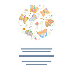 Cute hand drawn butterflies with text frame. 