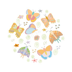 Round shape made with butterflies.