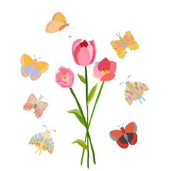 Spring floral illustration with butterflies. 