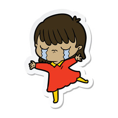 sticker of a cartoon woman crying
