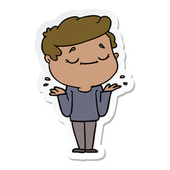 sticker of a cartoon peaceful man shrugging