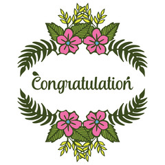 Vector illustration pink flower frame shape for lettering congratulation hand drawn