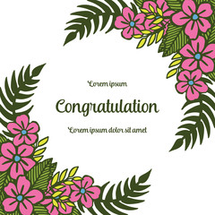 Vector illustration white background with pink flower frame for greeting card congratulation hand drawn