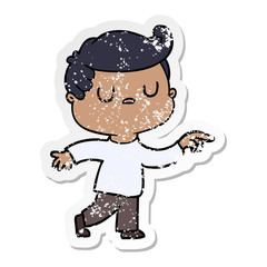 distressed sticker of a cartoon aloof man pointing finger