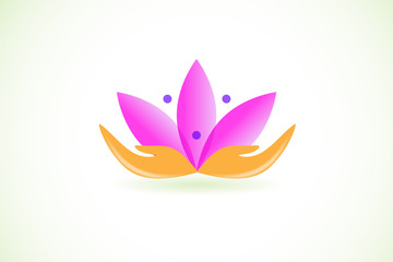 Lotus flower with abstract hands, vector