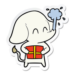 sticker of a cute cartoon elephant spouting water