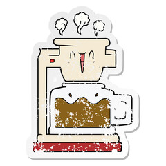 distressed sticker of a steaming hot coffee pot