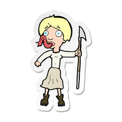 sticker of a cartoon woman with spear sticking out tongue