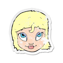 retro distressed sticker of a cartoon woman smiling