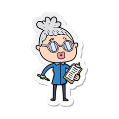 sticker of a cartoon manager woman wearing spectacles