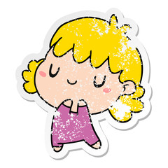 distressed sticker cartoon of a cute kawaii girl