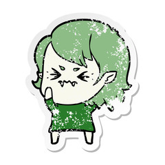 distressed sticker of a annoyed cartoon vampire girl